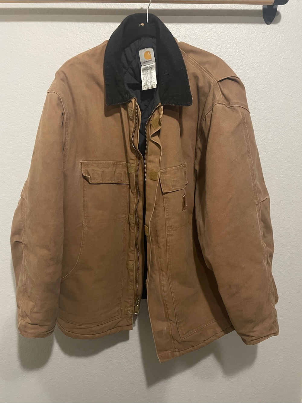 Carhartt Brown/Tan Duck Canvas Jacket with Black Corduroy Collar